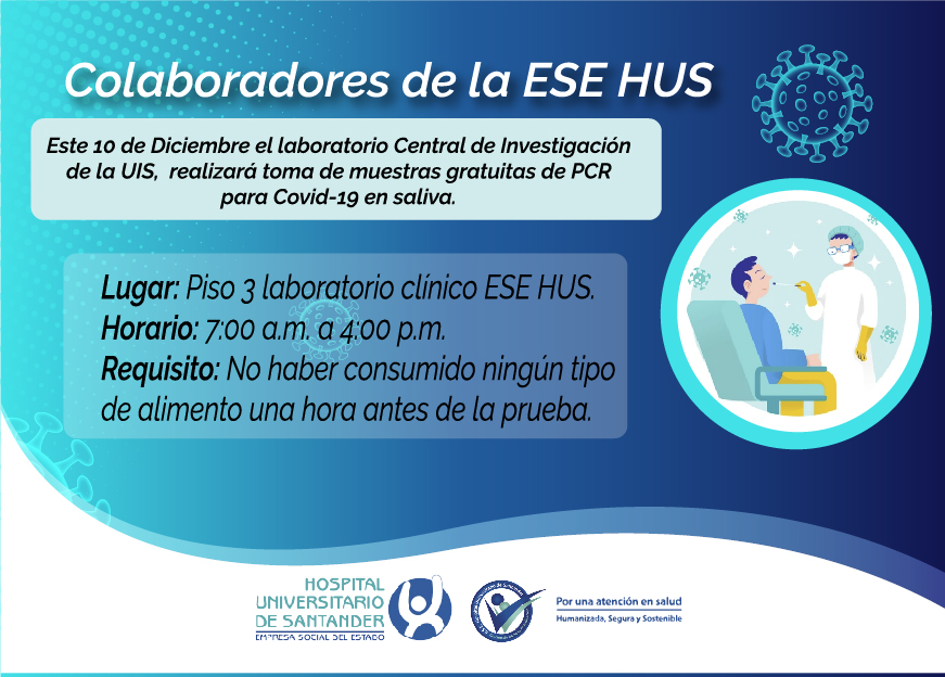 Este 10 de Diciembre el laboratorio central de investigación de la UIS, realizará toma de muestras gratuitas de PCR para covid-19 en saliva.